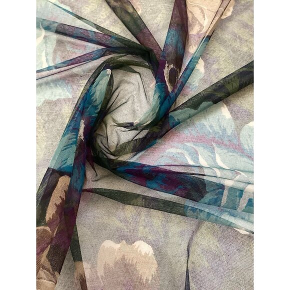 KENZO PARIS Purple Green Floral Cotton Veiled Scarf M.In Japan 44" - 42´´ E.C - Picture 10 of 10